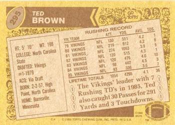 1986 Topps #295 Ted Brown Back