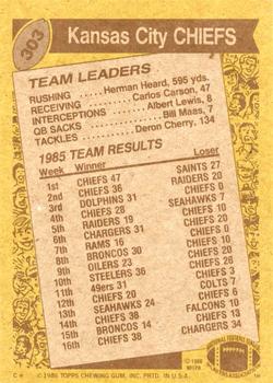 1986 Topps #303 Chiefs Team Leaders Back