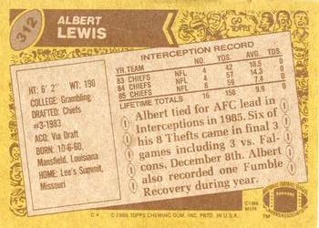 1986 Topps #312 Albert Lewis Back