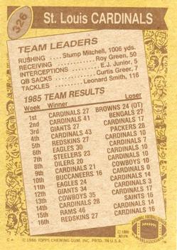 1986 Topps #326 Cardinals Team Leaders Back