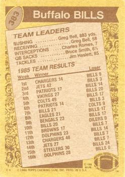 1986 Topps #383 Bills Team Leaders Back