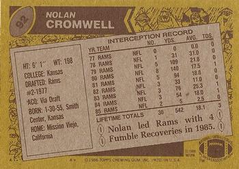 1986 Topps #92 Nolan Cromwell Back