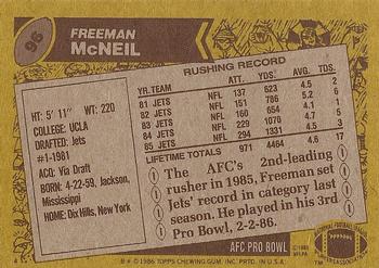 1986 Topps #96 Freeman McNeil Back