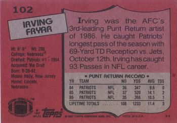 1987 Topps #102 Irving Fryar Back
