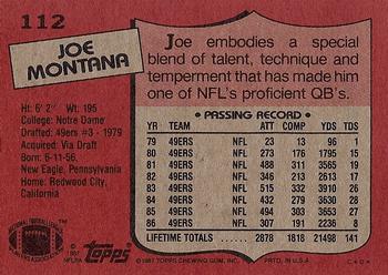 1987 Topps #112 Joe Montana Back