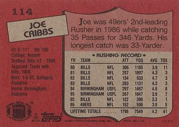 1987 Topps #114 Joe Cribbs Back