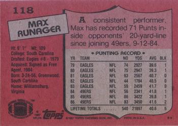 1987 Topps #118 Max Runager Back