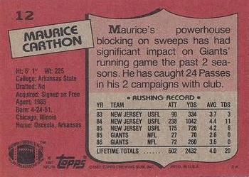 1987 Topps #12 Maurice Carthon Back