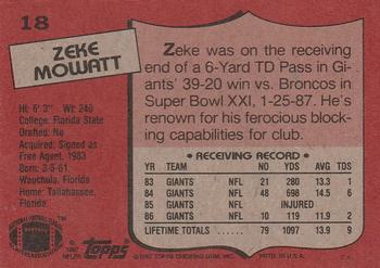 1987 Topps #18 Zeke Mowatt Back