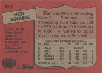 1987 Topps #67 Ken Jenkins Back