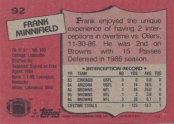 1987 Topps #92 Frank Minnifield Back