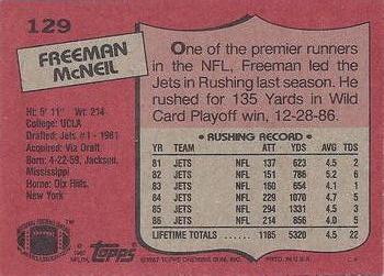 1987 Topps #129 Freeman McNeil Back