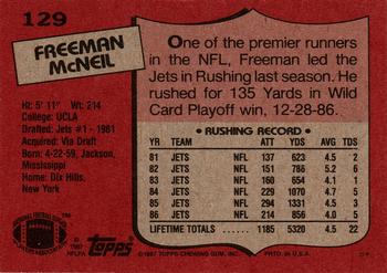 1987 Topps #129 Freeman McNeil Back