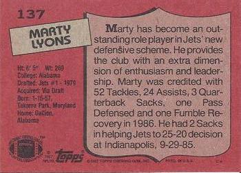 1987 Topps #137 Marty Lyons Back