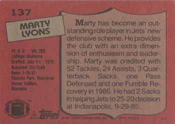 1987 Topps #137 Marty Lyons Back