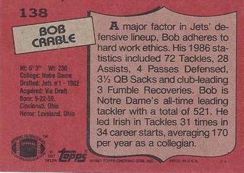 1987 Topps #138 Bob Crable Back