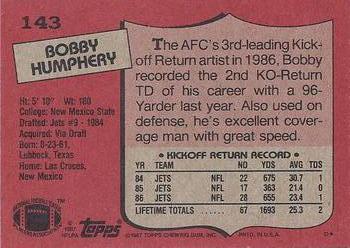 1987 Topps #143 Bobby Humphery Back