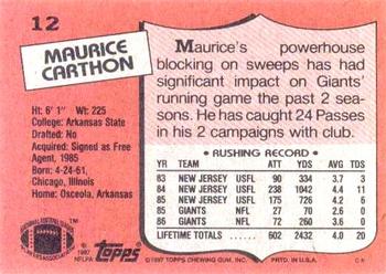 1987 Topps #12 Maurice Carthon Back