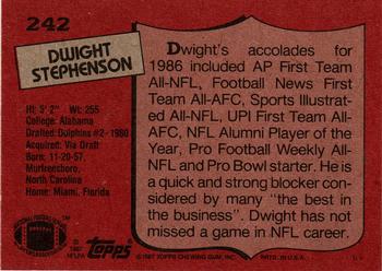 1987 Topps #242 Dwight Stephenson Back