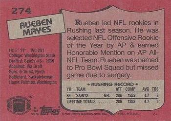 1987 Topps #274 Rueben Mayes Back