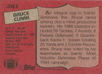 1987 Topps #281 Bruce Clark Back