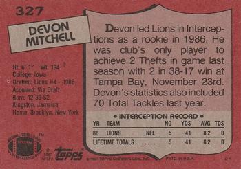 1987 Topps #327 Devon Mitchell Back