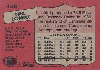 1987 Topps #329 Neil Lomax Back
