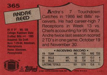 1987 Topps #365 Andre Reed Back