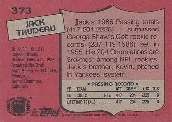 1987 Topps #373 Jack Trudeau Back