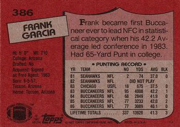 1987 Topps #386 Frank Garcia Back