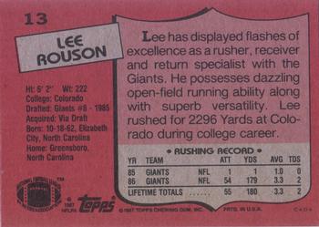 1987 Topps #13 Lee Rouson Back