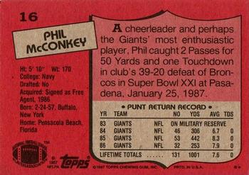 1987 Topps #16 Phil McConkey Back
