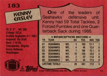 1987 Topps #183 Kenny Easley Back