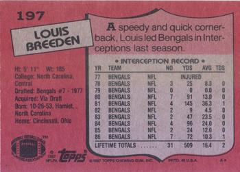 1987 Topps #197 Louis Breeden Back