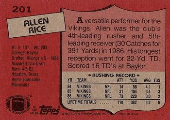 1987 Topps #201 Allen Rice Back