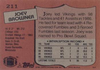 1987 Topps #211 Joey Browner Back