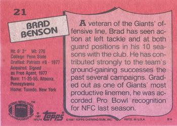 1987 Topps #21 Brad Benson Back