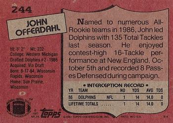 1987 Topps #244 John Offerdahl Back