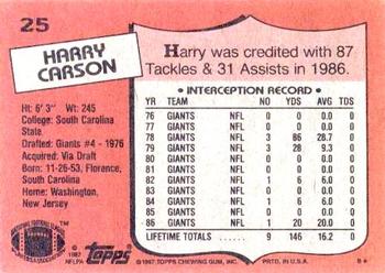 1987 Topps #25 Harry Carson Back