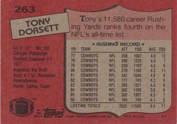1987 Topps #263 Tony Dorsett Back