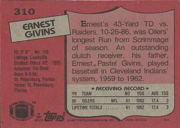 1987 Topps #310 Ernest Givins Back