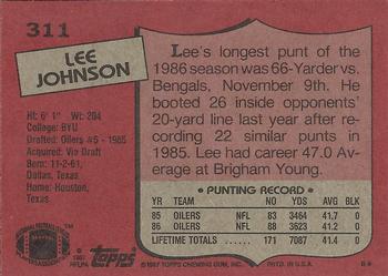 1987 Topps #311 Lee Johnson Back