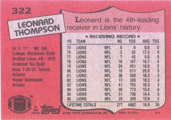 1987 Topps #322 Leonard Thompson Back