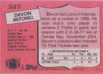 1987 Topps #327 Devon Mitchell Back