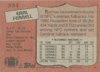 1987 Topps #331 Earl Ferrell Back