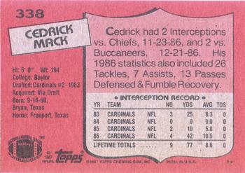 1987 Topps #338 Cedric Mack Back