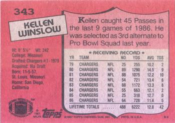 1987 Topps #343 Kellen Winslow Back
