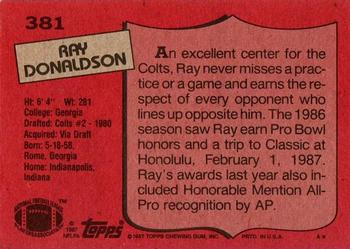 1987 Topps #381 Ray Donaldson Back