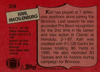 1987 Topps #39 Karl Mecklenburg Back