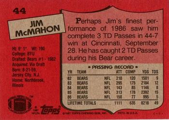 1987 Topps #44 Jim McMahon Back